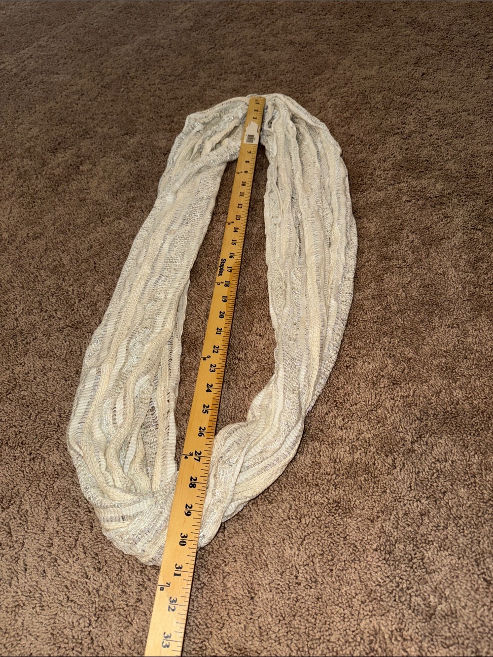Apt. 9 Ivory infinity scarf with Silver Metallic Stripes Spring Fall lightweight - Picture 8 of 9